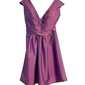 Purple Taffeta Dress Sleeveless, V Neck & Back, Built in Bra Custom Made Size 14